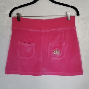 Vintage Y2K Tommy Jeans Crushed Velvet Mini Skirt with Crown Logo in Barbie Pink